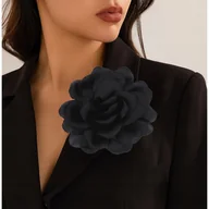 Broszki - BROSZKA PRZYPINKA RÓŻA DUŻA 13 CM KWIAT SATYNOWA CZARNA ELEGANCKA - miniaturka - grafika 1