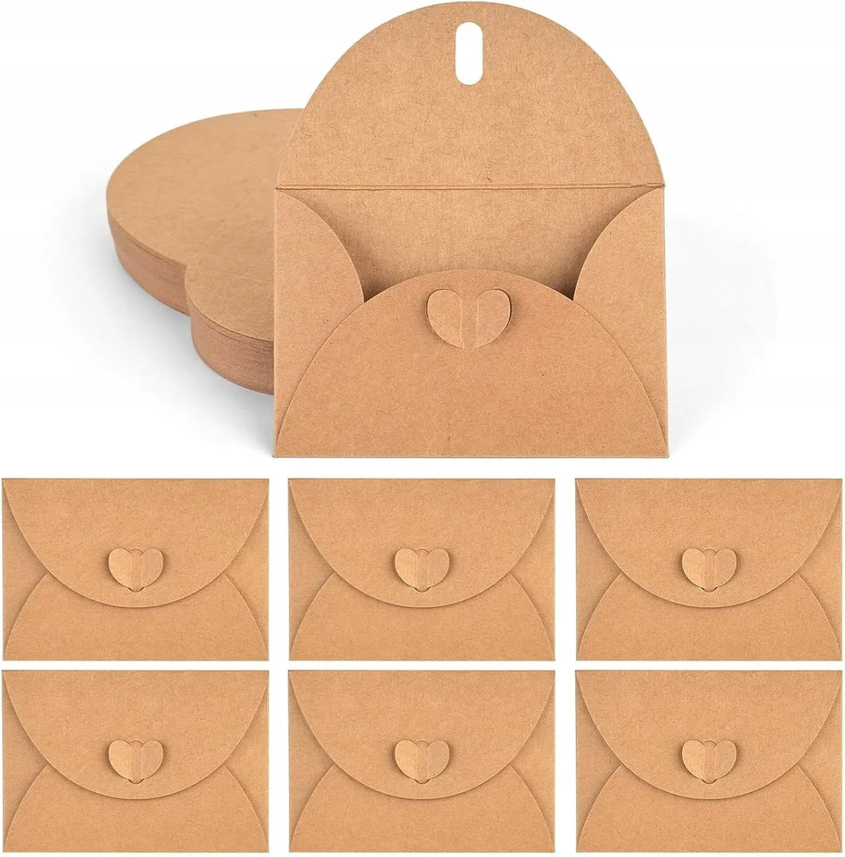 KOPERTY 100 SZTUK MINI VINTAGE SERCE PAPIER KRAFT OZDOBNE KARNETY