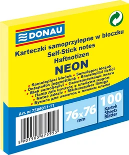 Donau Bloczek samoprzylepny 76x76 mm 1x100 kart neon żółty - Etykiety samoprzylepne i bloki etykiet - miniaturka - grafika 2