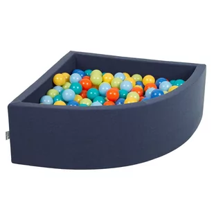 KiddyMoon, suchy basen trójkątny z piłeczkami 7cm granatowy: jasny zielony-pomarańcz-turkus-niebieski-babyblue-żółty 90x30cm/300piłek - Suche baseny - miniaturka - grafika 1