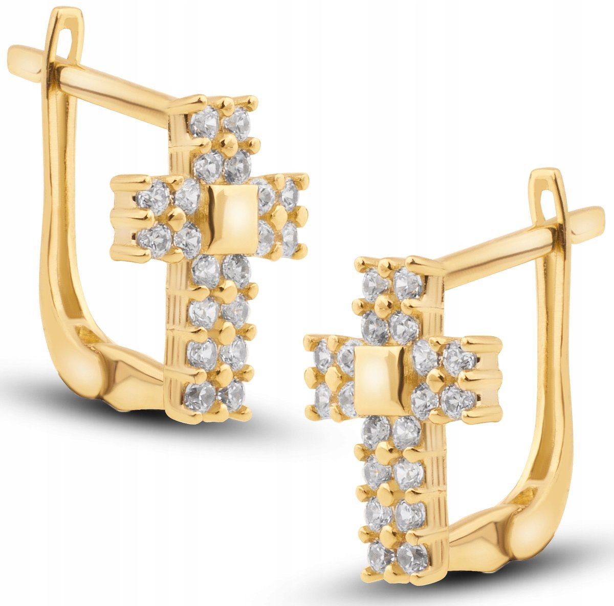 ZŁOTE KOLCZYKI KRZYŻE KRZYŻYKI Z BIAŁYMI KAMIENIAMI 14KT 585