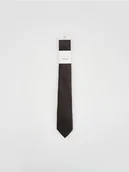 Paski - Reserved - Wąski krawat w drobny wzór - ciemnobrązowy - miniaturka - grafika 1