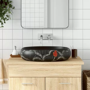 vidaXL Umywalka nablatowa, czarna, owalna, 59x40x15 cm, ceramiczna - Umywalki - miniaturka - grafika 1