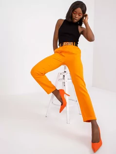 Spodnie damskie - Spodnie z materiału jasny pomarańczowy klasyczny elegancki chinosy nogawka prosta - grafika 1