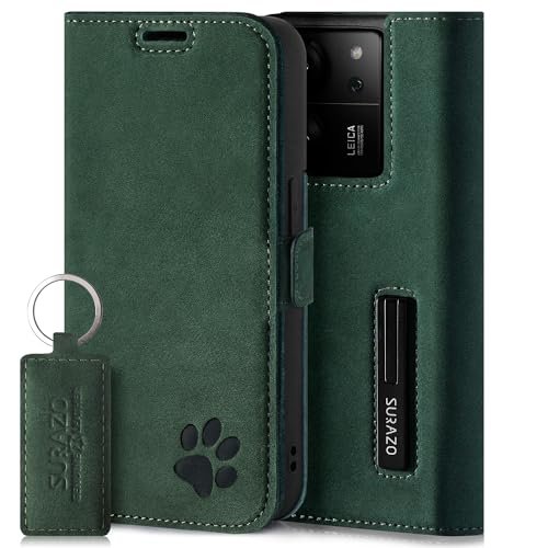 SURAZO Premium cienkie magnetyczne etui na telefon komórkowy do Xiaomi 13T Pro 5G & 13T 5G, skórzane etui ochronne z prawdziwej skóry, motyw łapy, etui z klapką RFID [funkcja stojaka, kieszeń na