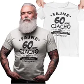 Gadżety dla niej i dla niego - Koszulka na urodziny na 60 sześćdziesiątkę z nadrukiem Fajne 60 letnie ciacho ale już polizane i zaklepane - miniaturka - grafika 1
