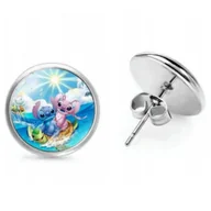 Biżuteria dla dzieci - Kolczyki wkrętki okrągłe stworki na fali plaża ocean wakacyjny wzór prezent - miniaturka - grafika 1