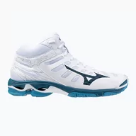 Buty sportowe męskie - Buty do siatkówki męskie Mizuno Wave Mid Voltage white/sailor blue/silver - miniaturka - grafika 1