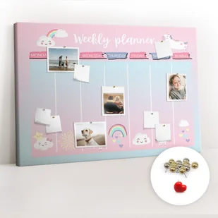 Organizer na ścianę XXL, Tablica Korkowa 120x80 cm - Tygodniowy planer jednorożce + Pinezki - Planery - miniaturka - grafika 1