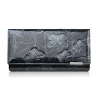 Portfele - Portfel damski skórzany lakierowany ze wzorem w motyle czarny SP-19-BL - miniaturka - grafika 1