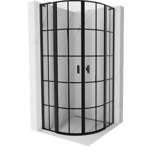 Mexen Mist L kabina prysznicowa półokrągła uchylna 80 x 80 cm, czarna kratka, czarna - 8A32L-080-080-70-77 - Kabiny prysznicowe - miniaturka - grafika 1