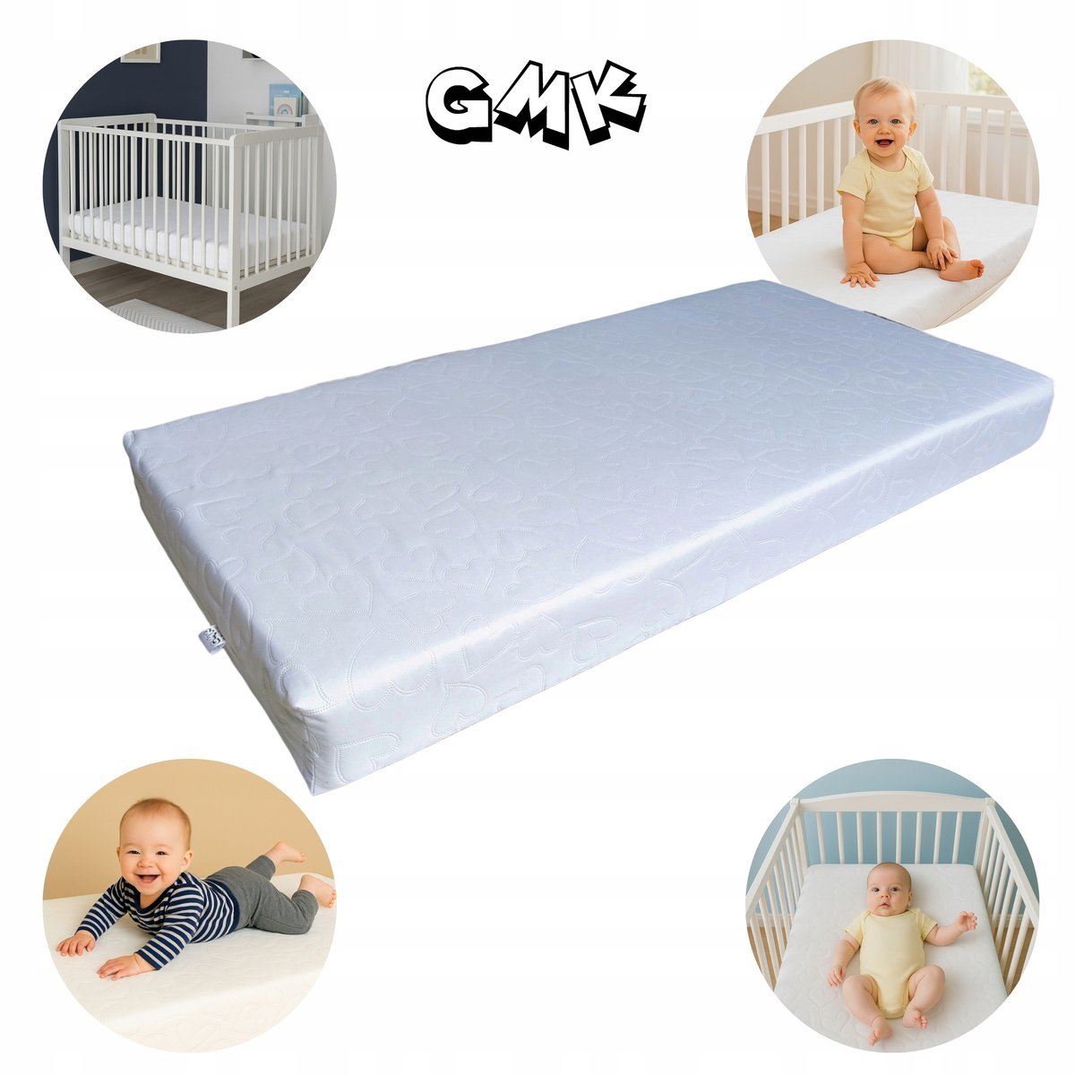 Materac mały dla dzieci 60x60x12 cm pikowane serduszka Hipoalergiczny