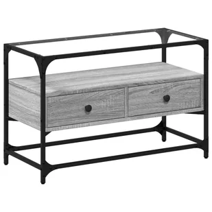vidaXL Szafka pod TV ze szklanym blatem Szara Sonoma 80x35x51 cm Materiał drewnopochodny - Szafki RTV - miniaturka - grafika 1