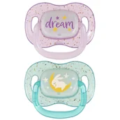 Smoczki uspokajające - Canpol Babies, smoczek uspokajający, 0-6 miesięcy, silikonowy, symetryczny, Night Glow, fioletowy i niebieski, 2 sztuki - miniaturka - grafika 1