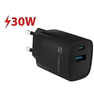 Ładowarki do telefonów - Ładowarka sieciowa natec ribera gan 1x usb-a + 1x usb-c 30w czarna - miniaturka - grafika 1