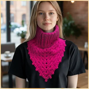 Komin intensywnie różowy na szydełku - Apaszki i szaliki damskie - miniaturka - grafika 1