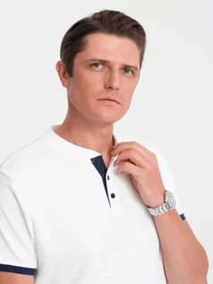 Koszulki męskie - Koszulka męska polo bez kołnierzyka - biała V1 OM-TSCT-0156 - grafika 1
