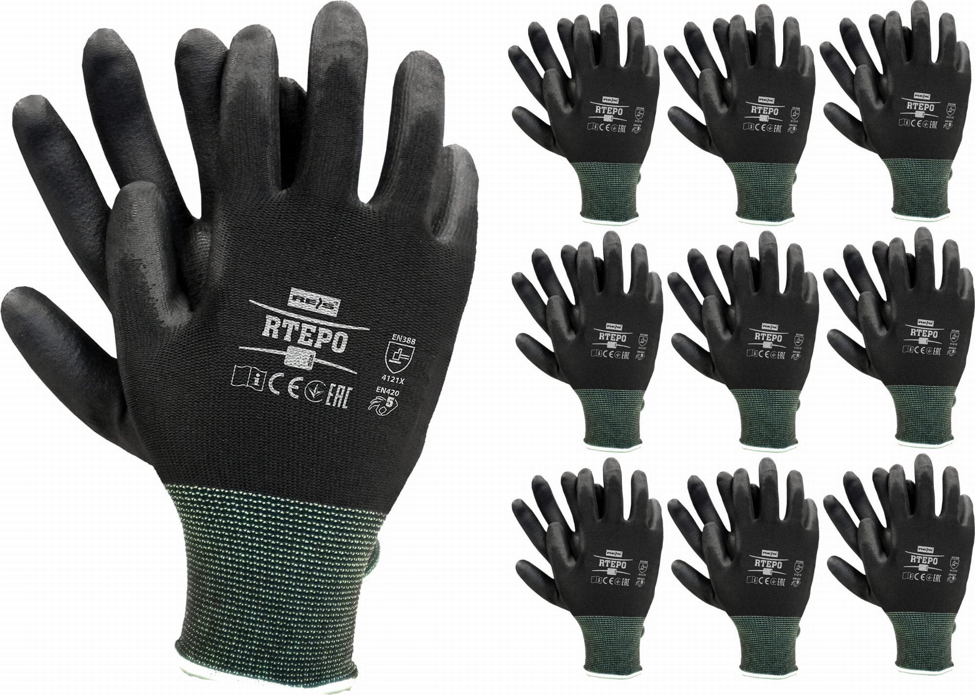 Reis Rękawice robocze / Czarne / RTEPO_BB - 10 par 10 - XL