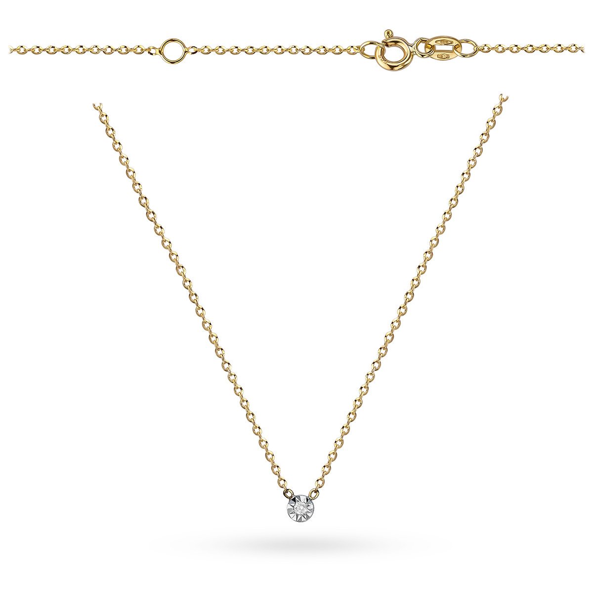 Złoty naszyjnik z brylantem 0.02ct 38 cm złoto pr. 585