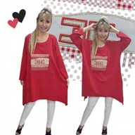 Bluzki damskie - DŁUŻSZA BLUZKA TUNIKA ASYMETRYCZNA błyszczący haft luźna wygodna 54 56 7XL - miniaturka - grafika 1