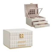 Pudła i pojemniki do przechowywania - Songmics Biała szkatułka na biżuterię 2 szuflady - miniaturka - grafika 1