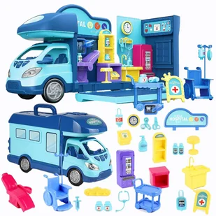 DUŻY ROZKŁADANY KAMPER AUTO DLA LALEK OTWIERANA KARETKA LEKARZ SZPITAL XXL - Zabawy w naśladowanie dorosłych - miniaturka - grafika 1