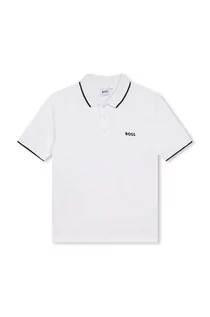 Koszulki dla chłopców - BOSS polo bawełniane dziecięce kolor biały z nadrukiem - Boss - grafika 1