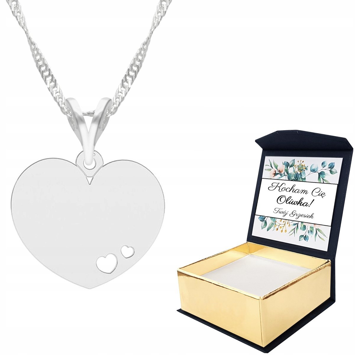 Naszyjnik srebrny Serce Serduszko + WŁASNY NADRUK