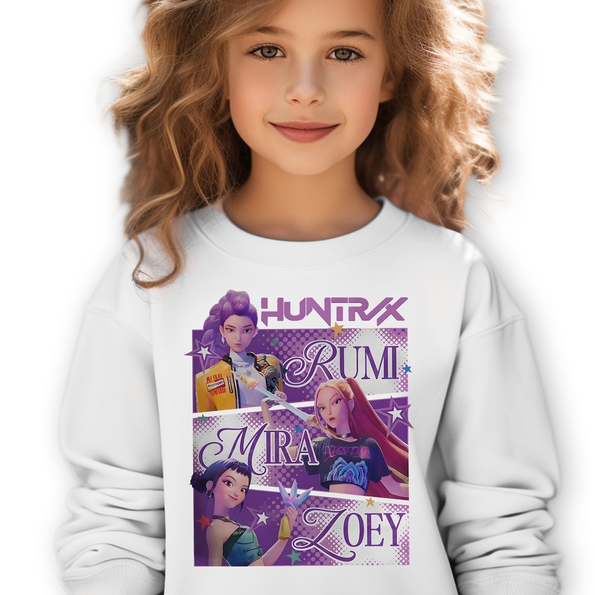 Bluza Dziecięca Biała ŁOWCZYNIE DEMONÓW K-pop Muzyka Wzory Rozmiar 128 cm