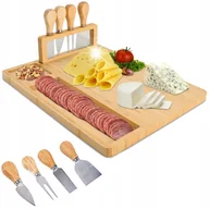 Deski do krojenia - DESKA DO SERÓW WĘDLIN PRZEKĄSEK PRZYSTAWEK SERWOWANIA BAMBUSOWA ZESTAW NOŻY - miniaturka - grafika 1