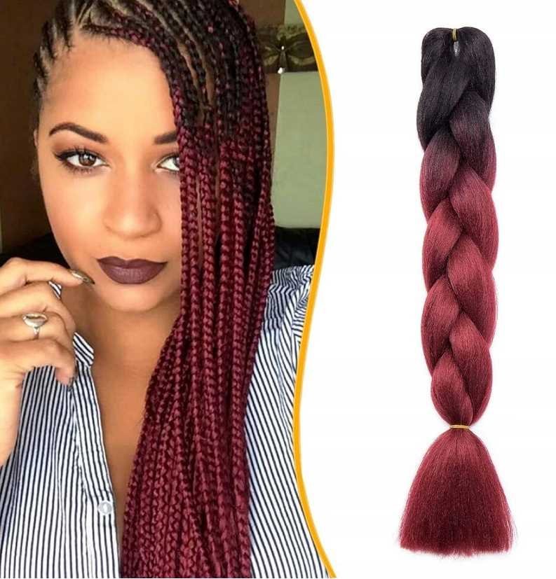 Włosy Syntetyczne Warkoczyki Pasma Czarny-kasztan