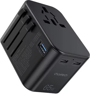 Choetech szybka uniwersalna ładowarka sieciowa podróżna GaN 2 x USB Typ C / USB 65W Power Delivery czarny (PD5009-BK) - Ładowarki do telefonów - miniaturka - grafika 1