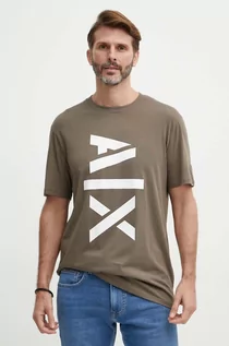 Koszulki męskie - Armani Exchange t-shirt bawełniany kolor zielony z nadrukiem - grafika 1