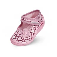 Kapcie damskie - Dziewczęcie kapcie w serduszka z kwiatkiem 3D różowe - miniaturka - grafika 1