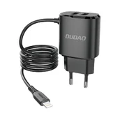 Ładowarki do telefonów - Dudao ładowarka sieciowa 2x USB z wbudowanym kablem Lightning 12 W czarny (A2ProL black) - miniaturka - grafika 1