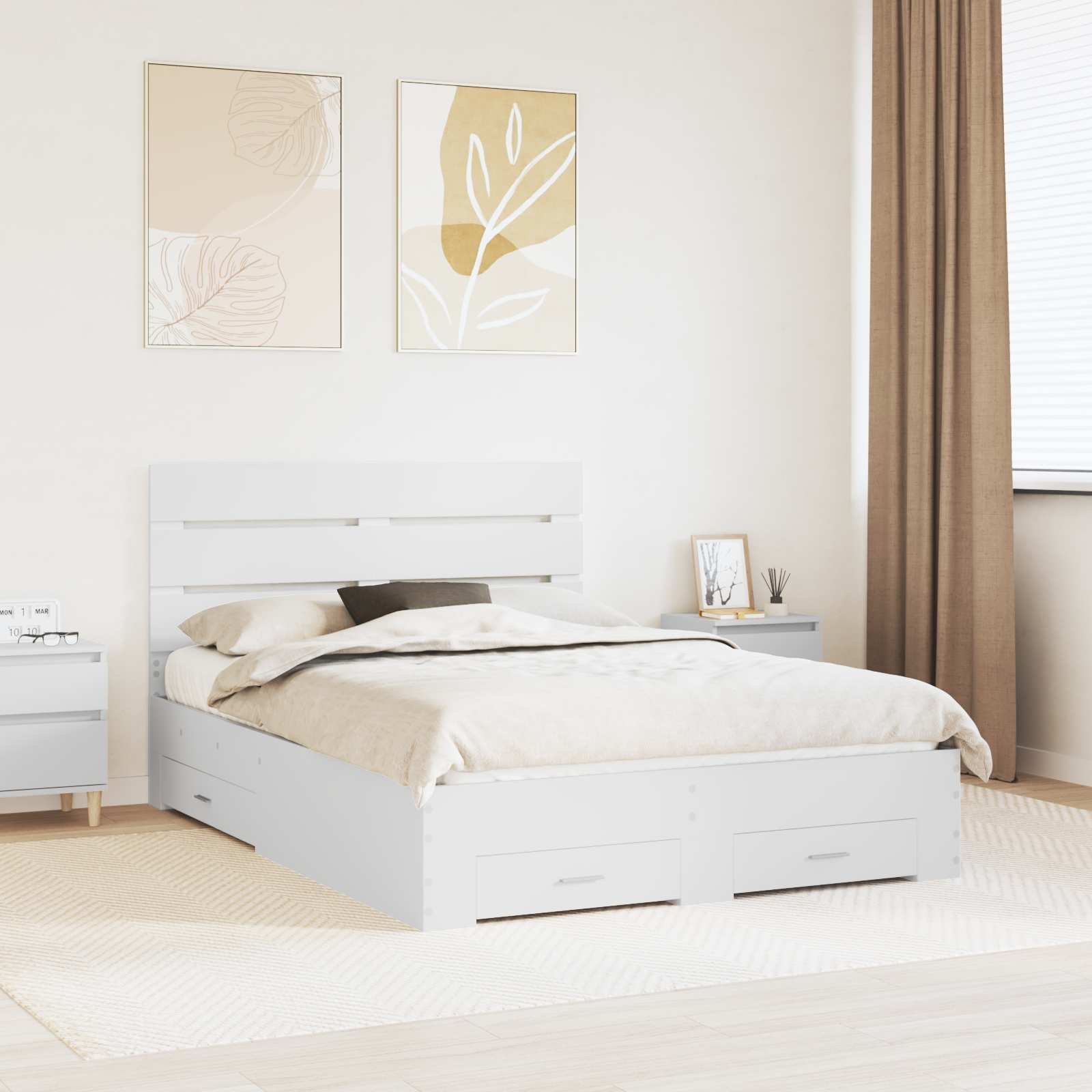 vidaXL Ramka łóżka Biały 140 x 190 cm Materiał z kompozytowego drewna