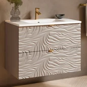 Szafki łazienkowe - Szafka łazienkowa wisząca teksturowana z umywalką do zabudowy - Beżowa - 80 cm - RINAREL - miniaturka - grafika 1