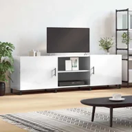 Szafki RTV - Szafka pod TV biały wysoki połysk 150x30x50 cm materiał drewnopochodny - miniaturka - grafika 1