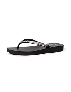 Klapki i japonki damskie - Skechers Damskie japonki do medytacji, czarny - Czarny Black Mitobuck Multi Rhinestone Bkmt - 38 EU - grafika 1