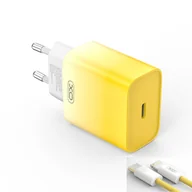 Ładowarki do telefonów - XO ładowarka sieciowa CE18 PD 30W 1x USB-C żółto-biała + kabel USB-C - Lightning - miniaturka - grafika 1