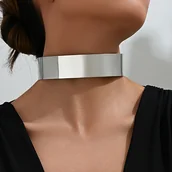 Inne - TEMU Elegancki minimalistyczny gładki naszyjnik choker geometryczny dla kobiet, szykowny prosty styl, regulowany łańcuszek, wykończenie w kolorze - miniaturka - grafika 1