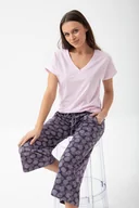 Piżamy damskie - Piżama damska LUNA kod 314 różowa śliwkowe spodnie w kwiatowe rozetki L - miniaturka - grafika 1