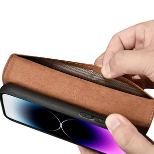 iCarer Wallet Case 2in1 etui iPhone 14 Pro Max skórzany pokrowiec z klapką Anti-RFID brązowy (WMI14220728-BN) - Etui i futerały do telefonów - miniaturka - grafika 11