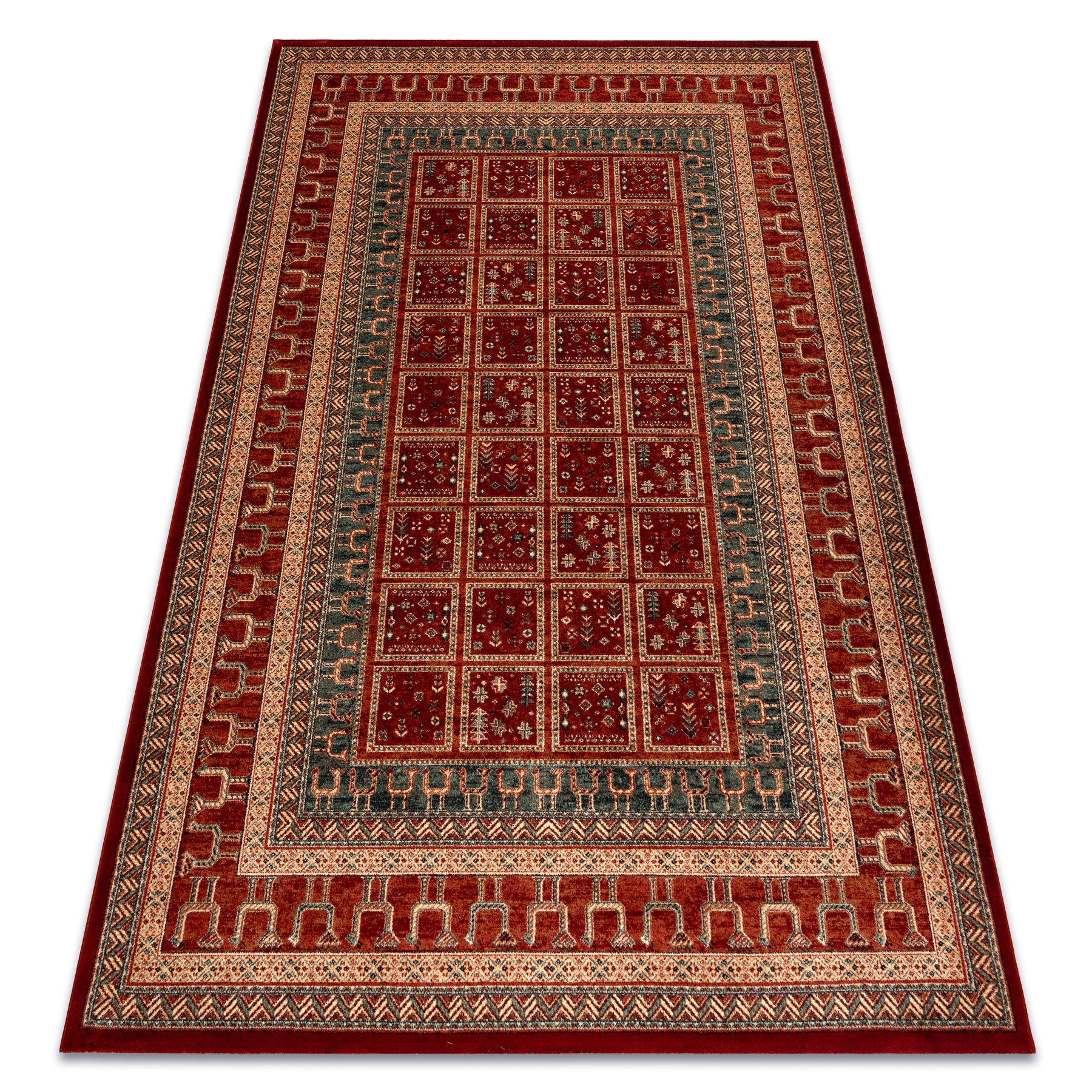 Dywan wełniany KASHQAI 4349 300 orientalny, ramka terakota / zielony czerwony 200x300 cm