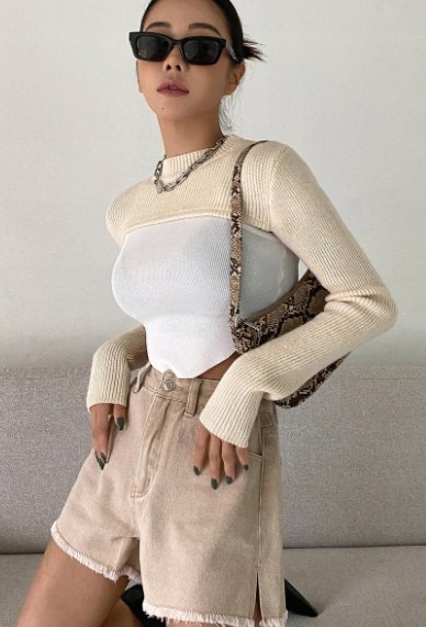 SWETER BEŻOWY KRÓTKI Z DŁUGIM RĘKAWEM XL VWD