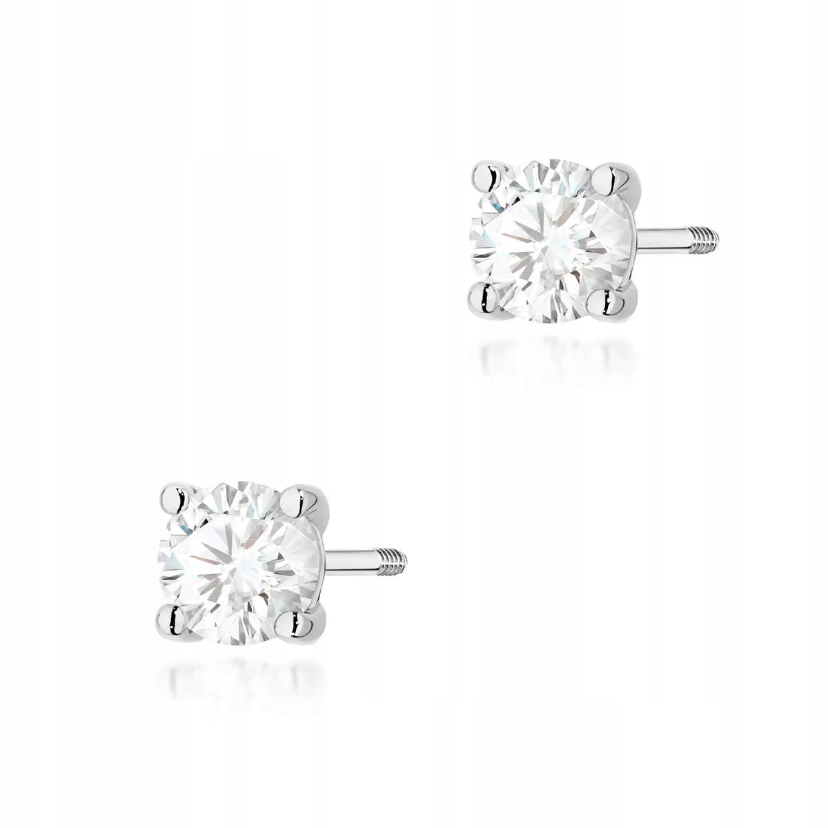 Damskie złote kolczyki 585 sztyfty zakręcane diament 0.50ct białe złoto