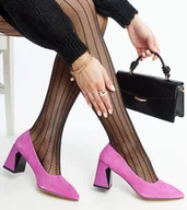 Półbuty damskie - Ciemnoróżowe skórzane czółenka na słupku Vinceza - VINCEZA - miniaturka - grafika 1