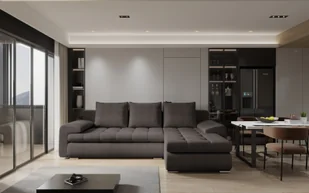 Sofa w kształcie L TOMI narożnik, tkanina Abriamo, wiele kolorów Brązowy Prawostronny - Narożniki - miniaturka - grafika 1