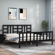 Łóżka - Rama łóżka z zagłówkiem, czarna, 180x200 cm, drewniana Lumarko! - miniaturka - grafika 1