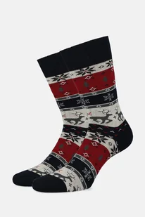 Skarpety Świąteczne Granatowo-Szaro-Bordowe Ze Wzorem Norweskim - Skarpetki męskie - miniaturka - grafika 1